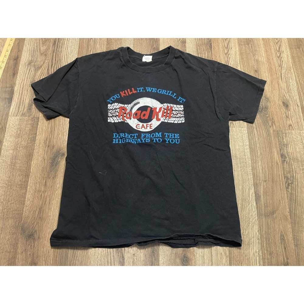 Body Ragz Shirt, Men's Size XL, Black, Road Kill Cafe Graphic Print
